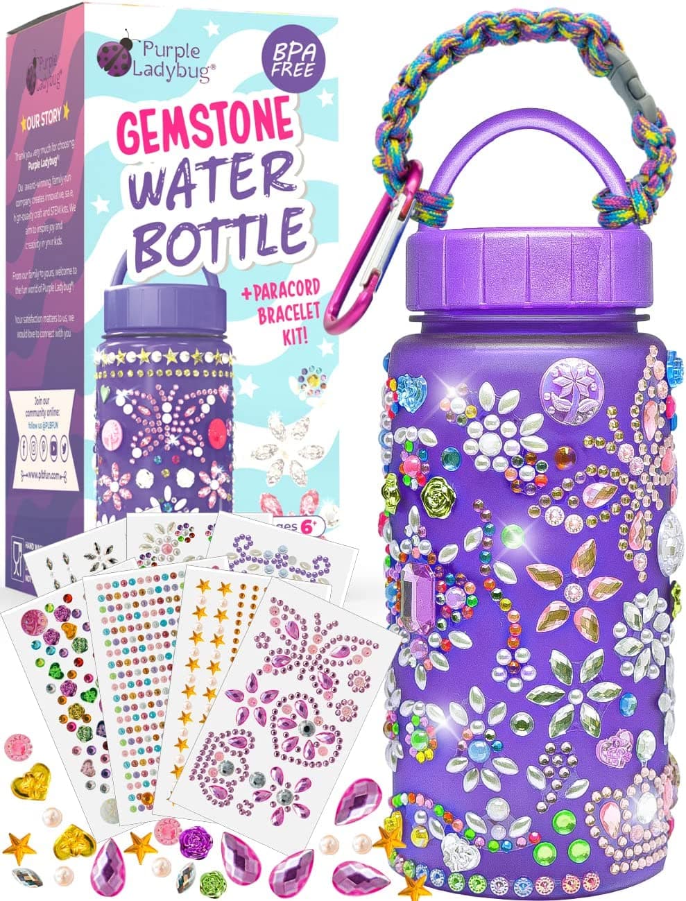  Purple Ladybug Cute School Water Bottles for Girls Age 6-8 - Cool 8 Year Old Girl Birthday Gift Ideas, 7 9 10 6 Year Old Girl Gifts, Arts & Crafts for Girls Ages 8-12, Decorate Your Own Water Bottle 