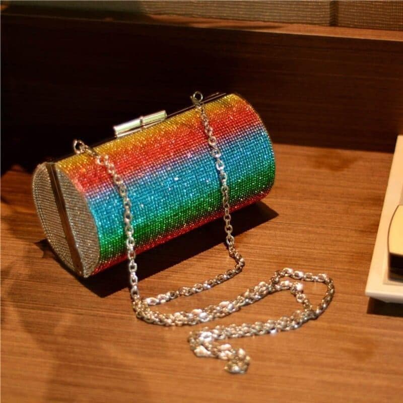  Regenbogen Strass Geldbörse Abendtaschen für Frauen Luxus Party Handtasche für Hochzeit Handtasche Diamant Zylinder Umhängetasche 