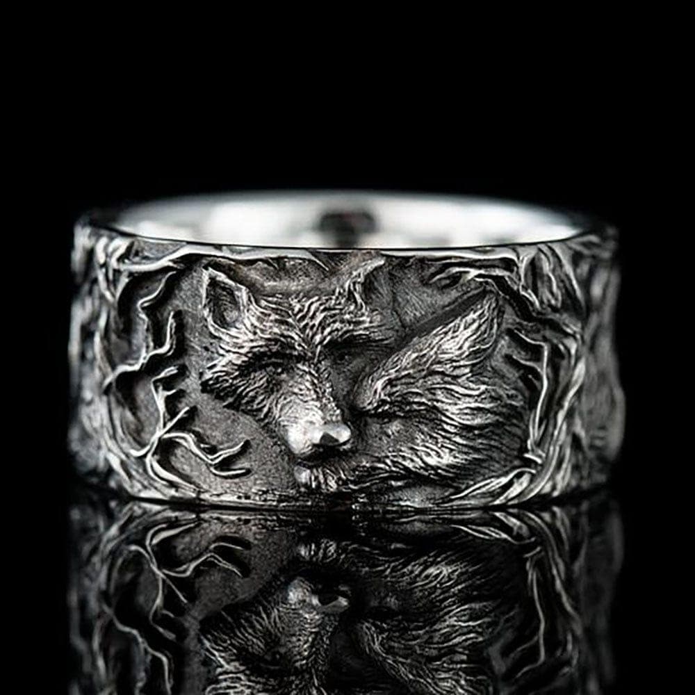  Rock Herren Damen Tier Wolf Muster Fingerring Domineering Black Metal Viking Antik Ring 