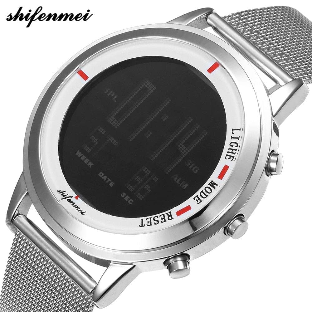  S1134 Herrenuhren Mode LED Elektronische Silber Digitaluhr Wolframstahl Uhr Wasserdichte Outdoor Herren Armbanduhr 