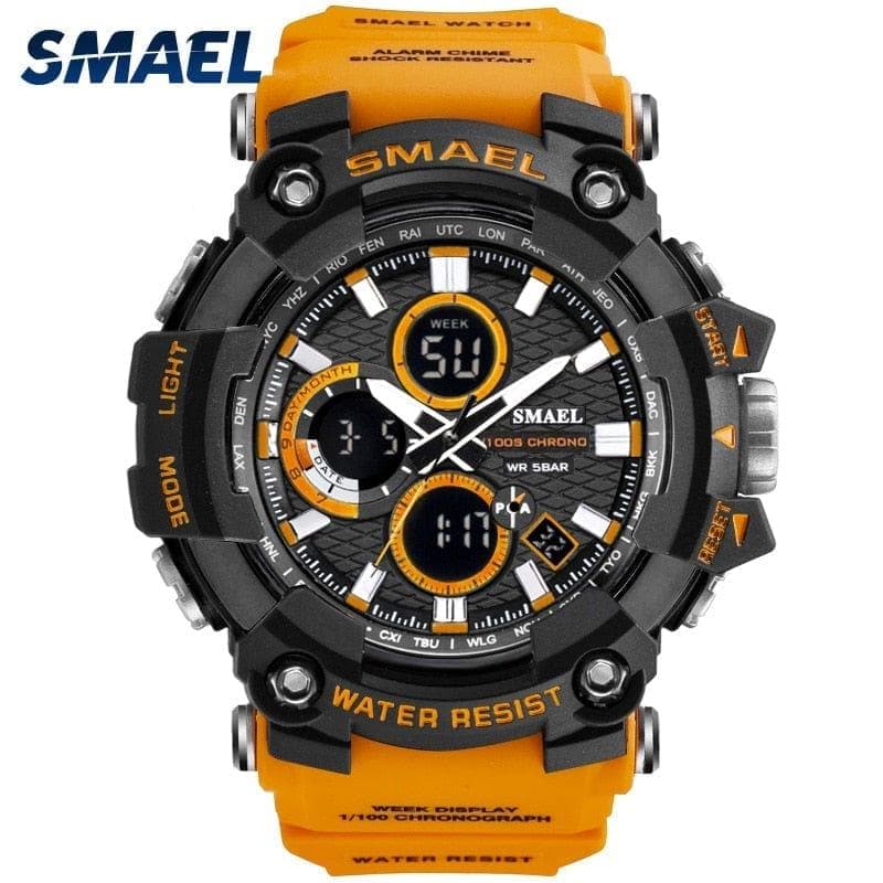  SMAEL 1802D Sportuhr Dual Time Herrenuhren 50m WasserdichtMännliche Uhr Militäruhren für Herren Stoßfeste Sportuhren Geschenke 