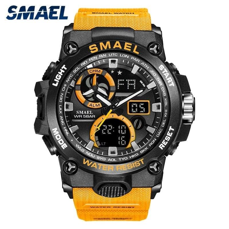  SMAEL 8011- 2021 Sportuhr Herren Dual Time Wasserdicht 50M Militäruhren Chrono Alarm Armbanduhr Vintage Classic Digitaluhr 8011 