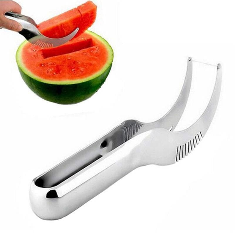  Edelstahl Wassermelonenschneider Corer Server Melone Smart Slicer Messer für Wassermelonen Cantaloupe Fruit Slicer Küchenhelfer 