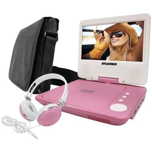  Sylvania 7" Tragbares DVD-Player-Bundle mit schwenkbarem Bildschirm (Rosa) (Packung mit 1 Stück) 