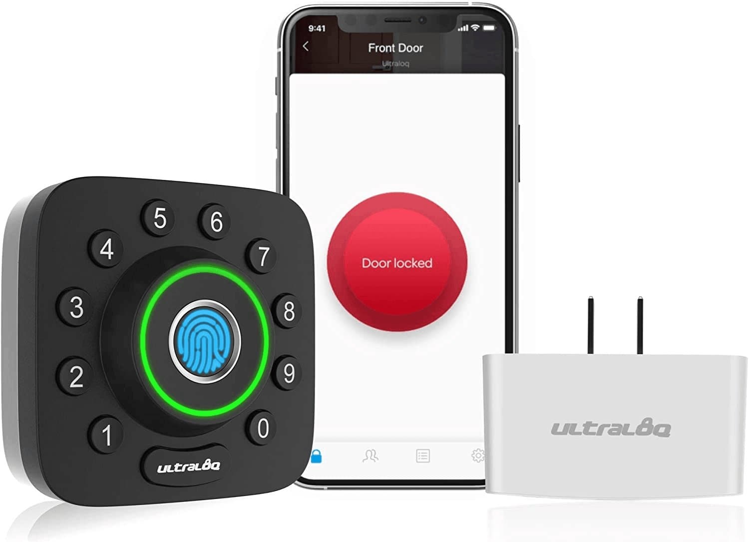  ULTRALOQ Smart Lock U-Bolt Pro + Bridge Wifi Adapter, 6-in-1 Keyless Entry Türschloss mit WLAN, Bluetooth, Fingerabdruck und Tastatur, Smart Door Lock Front Door, ANSI Grade 1 Zertifiziert 