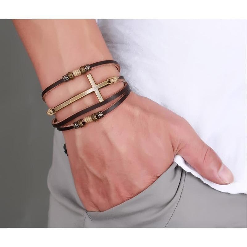  Vnox Leder Kreuz Armbänder & Armreifen für Damen Herren 