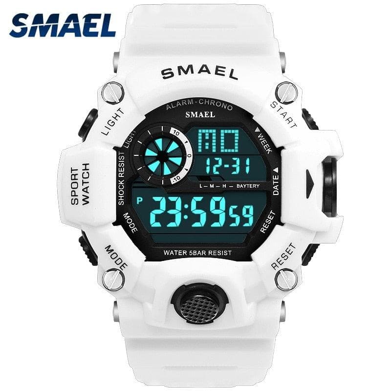  Uhren Herren Digitaluhr Weiß SMAEL 1385C Sportuhr 50M Wasserdicht Auto Datum relogio masculino Digitale Militäruhren Herren Sport 