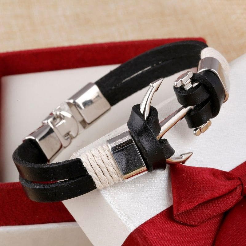  Großhandel Manschette geflochten Wrap Armband & Armreifen Männer Schmuck Piraten echtes Leder Anker Armbänder Vintage Herrenschmuck 