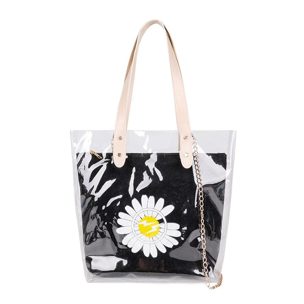  Winnereco 2 teile/satz Blume Schultertasche PVC Transparent Damen PU Handtaschen (Schwarz) 