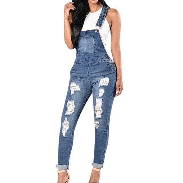  Damen-Overalls, cooler Denim-Overall, zerrissene Löcher, lässige Jeans, ärmellose Overalls 