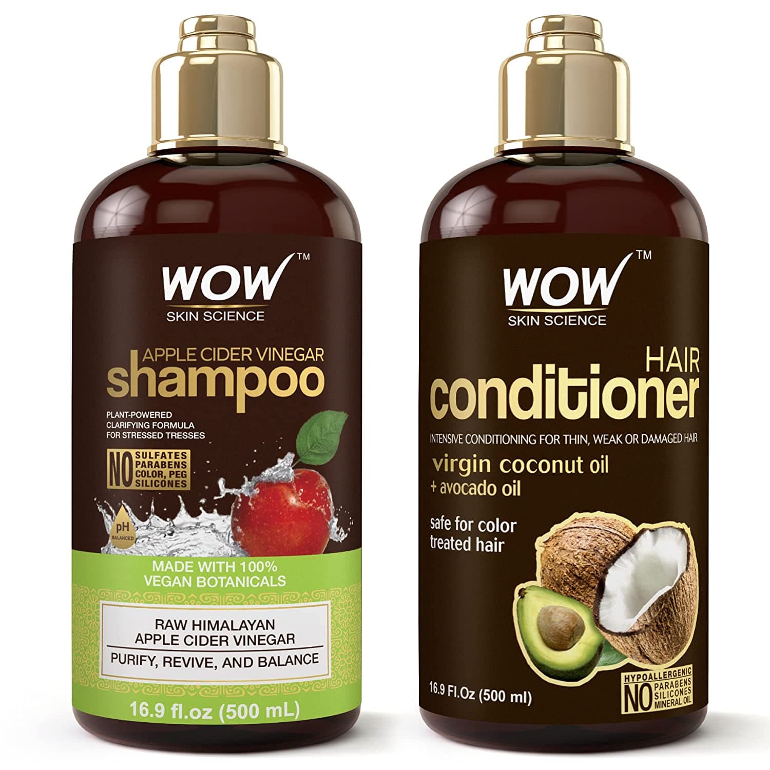  WOW Skin Science Apple Cider Vinegar Shampoo & Conditioner Set – Sanftes Shampoo & Conditioner Set für Männer und Frauen für coloriertes Haar – Paraben- und sulfatfreies Shampoo & Conditioner für trockenes Haar 