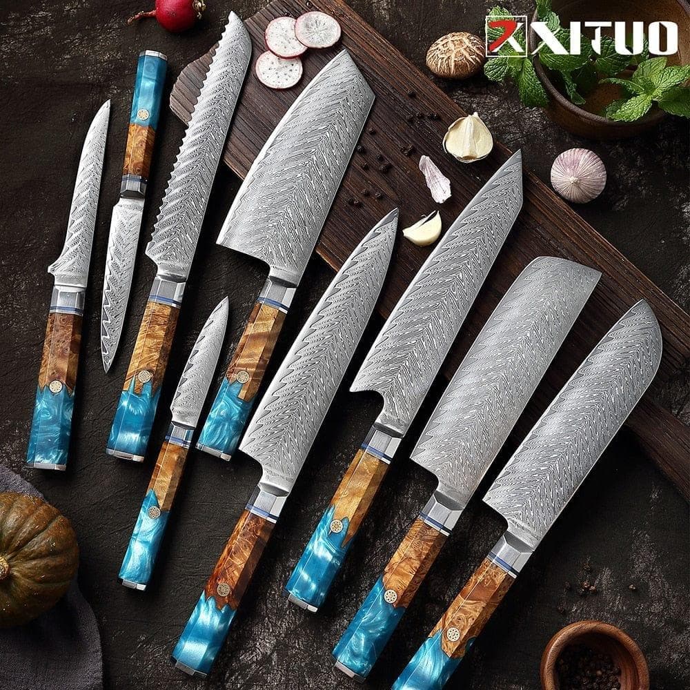  XITUO 1-9Pcs Damaskus Kochmesser Rasiermesser Scharfes Japanisches Messer Für Küche Küche Fleisch Schneiden Kiritsuke Nakiri Peeling Kochmesser 