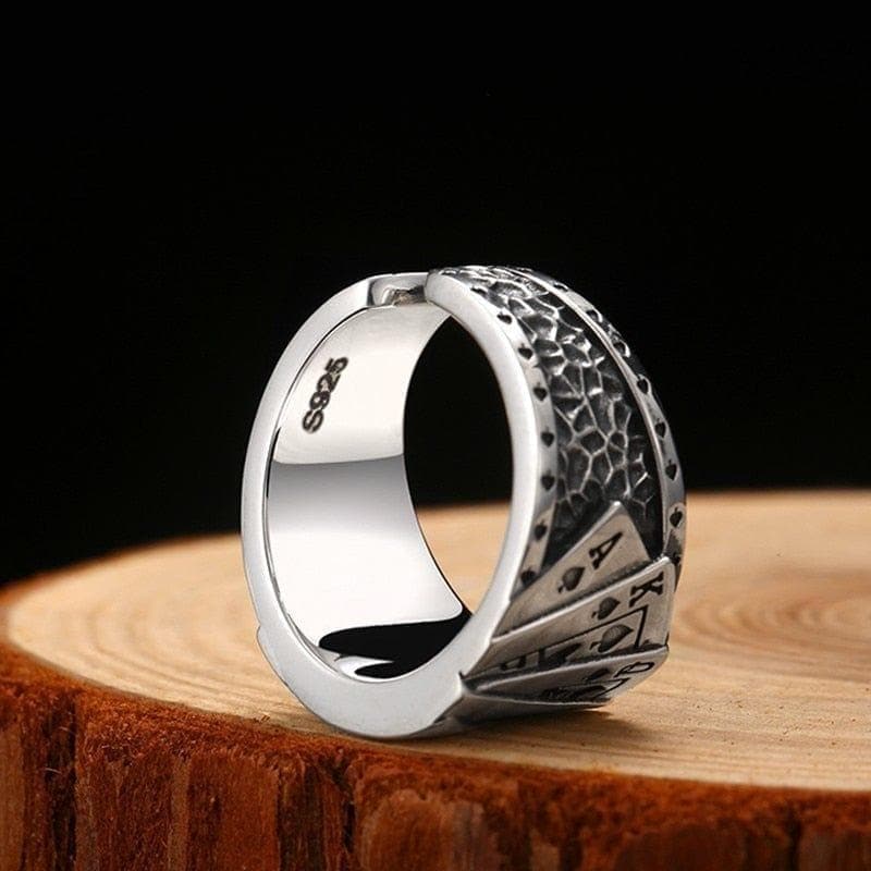  ZABRA Poker Ring Solide 925 Silber Rock Punk Ringe für Männer Frauen Schwarz Siegelschmuck Einstellbare Größe 7 bis 10 Kann Größe anpassen 