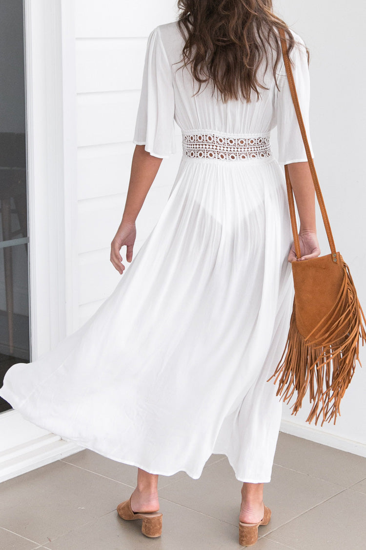 white crochet trim maxi cover up