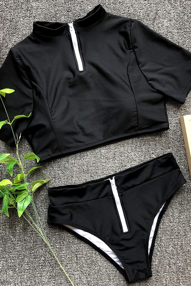 zip up swimsuit two piece