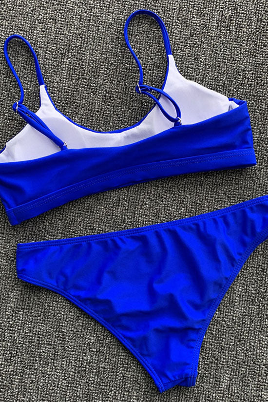 Solid Sexy High Leg Scoop Neck Bralette Bikini Swimsuit - Two Piece Se ...