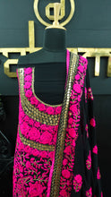 Black with bright magenta pink color phulkari embroidered salwar set | ST101