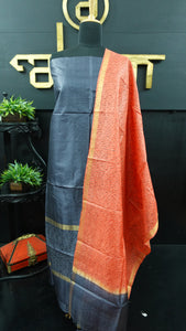Grey and orange color combination tussar salwar set | PR135
