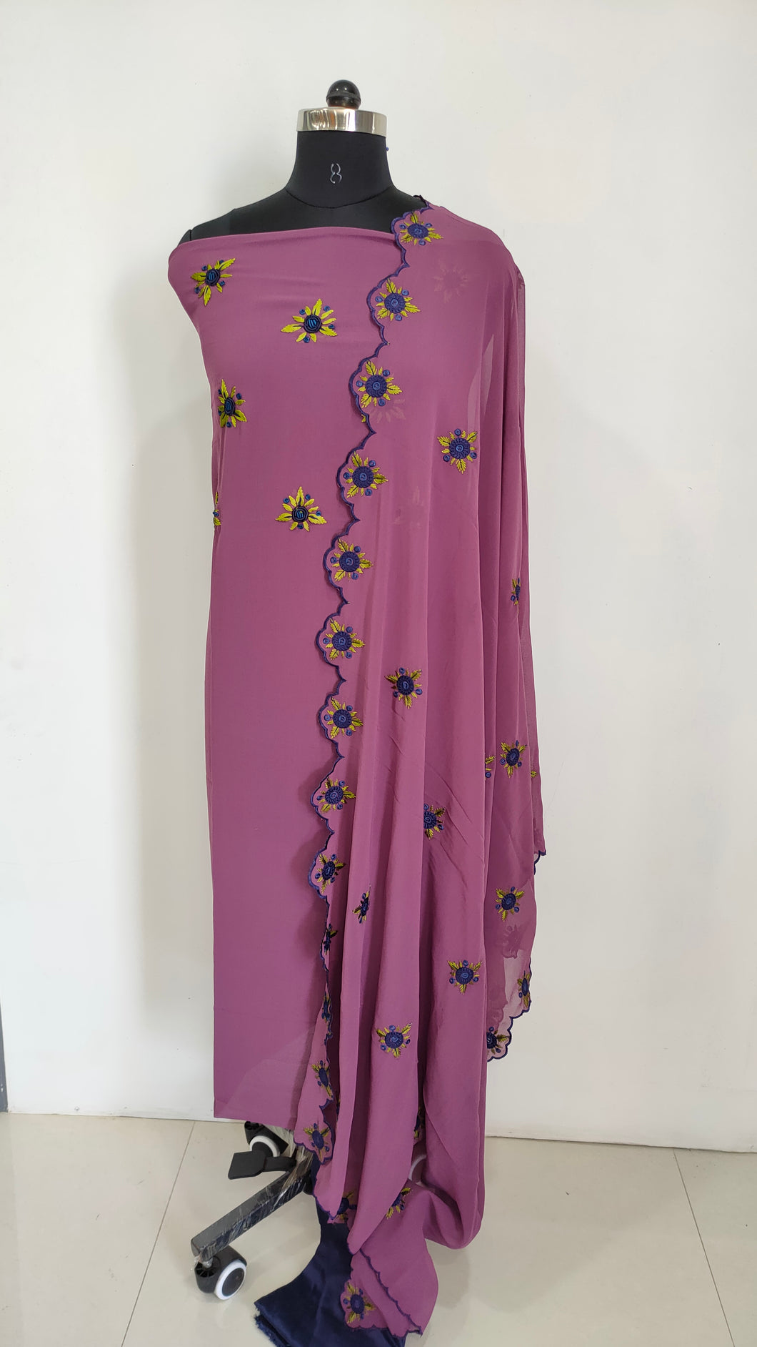 Burgundy color hand embroidered georgette salwar set | PT116
