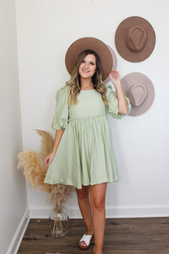 Fresh Moments Babydoll Dress in Sage