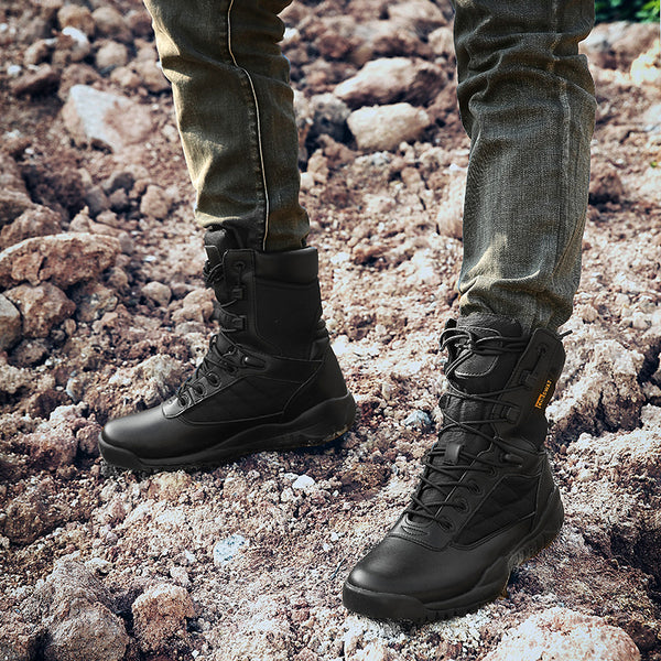 mens black military style boots