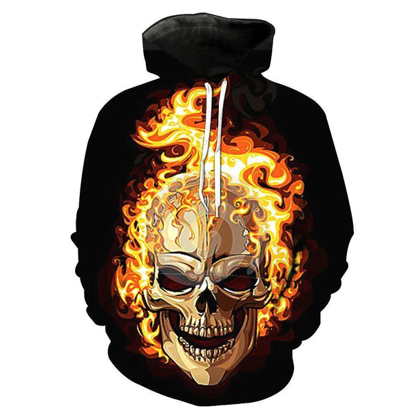 Fire Skull Black Hoodies Sweatshirt Long Sleeve Hooded Pullover with Pockets Spring Autumn NO.1332 -  Cycling Apparel, Cycling Accessories | BestForCycling.com 