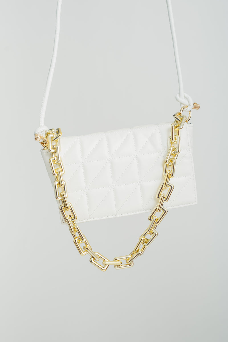 White Quilted Shoulder Bag with Sling Strap