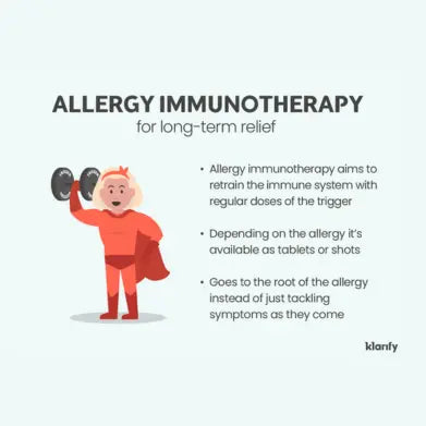 Infographic about allergy immunotherapy, an allergy medicine for kids for long-term relief. Details of the infographic listed below