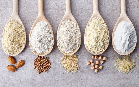 Almond flour (far left) is one of several popular alternatives to wheat in gluten-free baking but it can trigger nut allergy