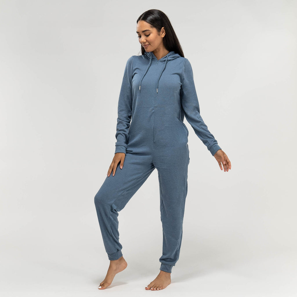 Pijama mono para mujer, diseño capucha, Talla: XS-L, Azul – Big Bertha ES