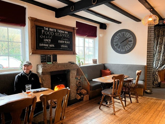 A local enjoying a Jail Ale in the bar at the White Thorn Inn