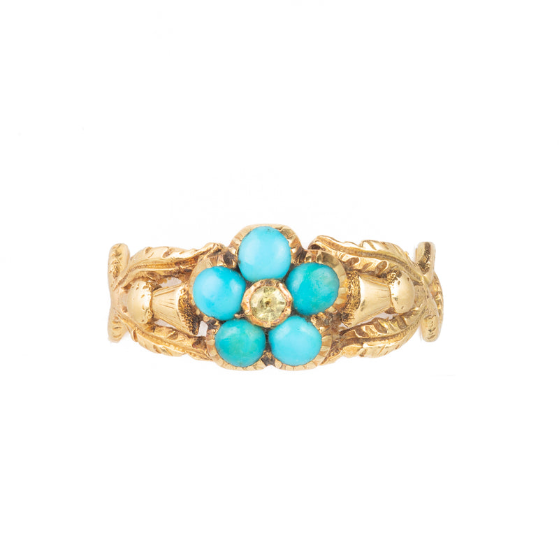 A Gold Turquoise Diamond Ring