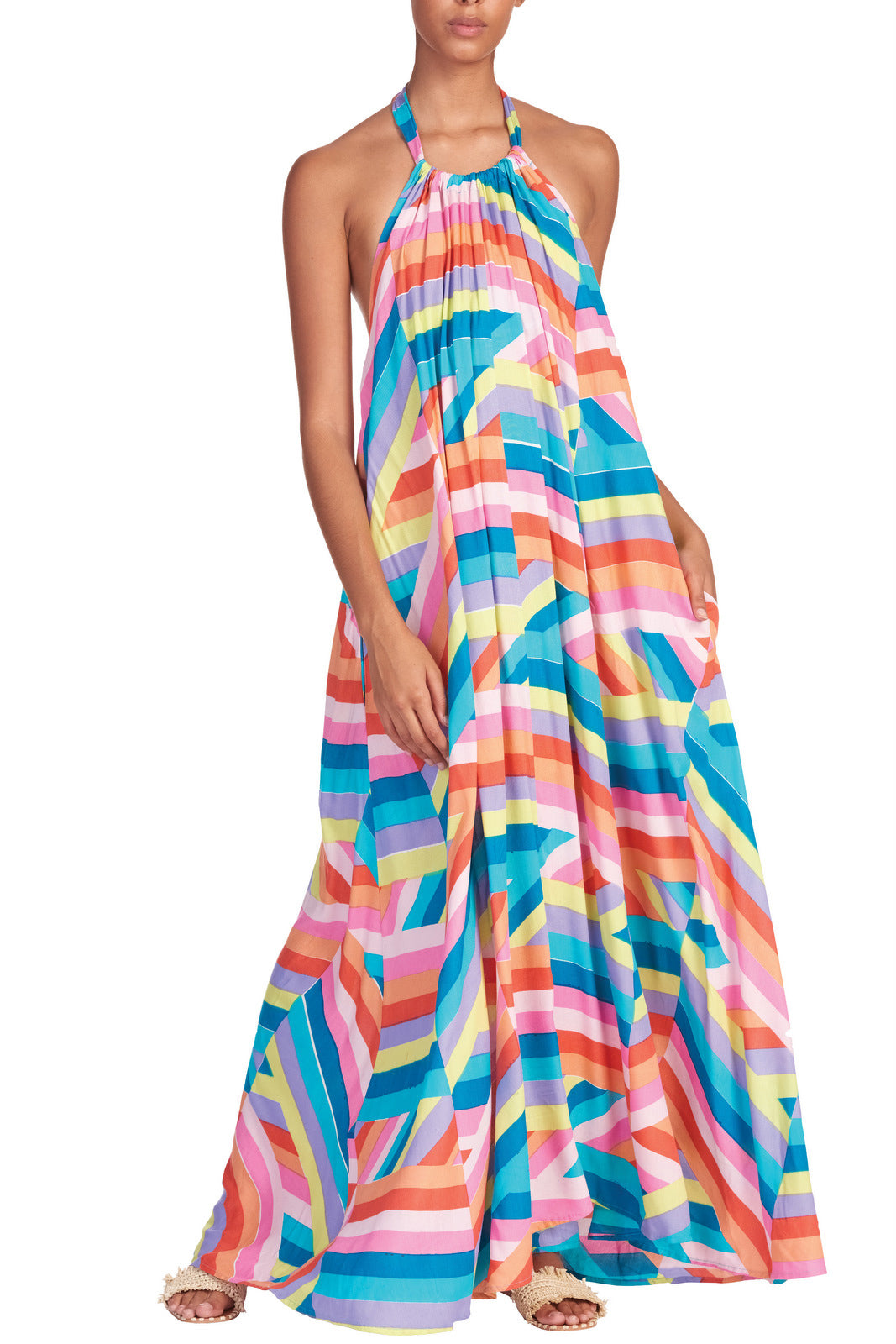 striped halter maxi dress