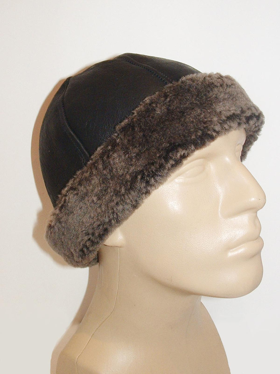 Round Black Sheepskin winter hat by Ben Katz with Grey wool. Real shea ...