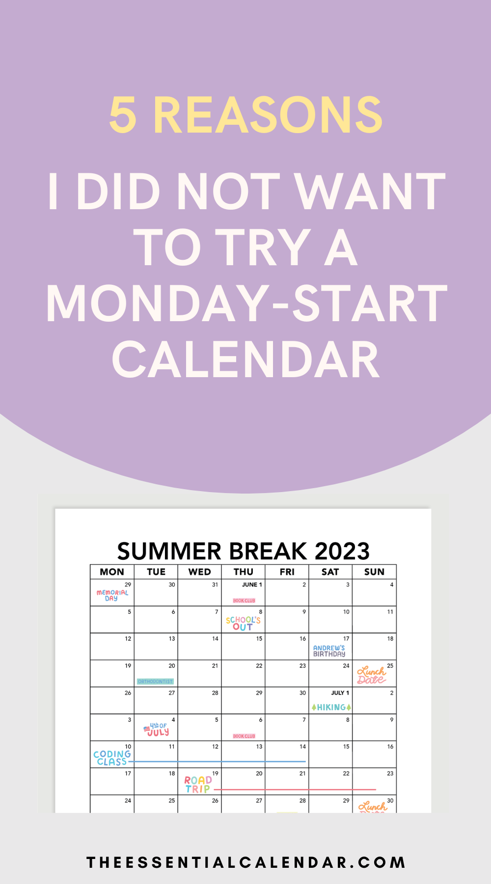 5 reasons why I did not want to try a Monday-start calendar
