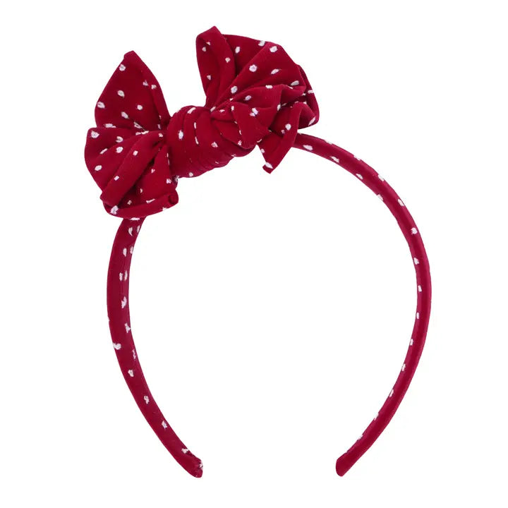Shabby Bow Hard Headband - Ruby Dot