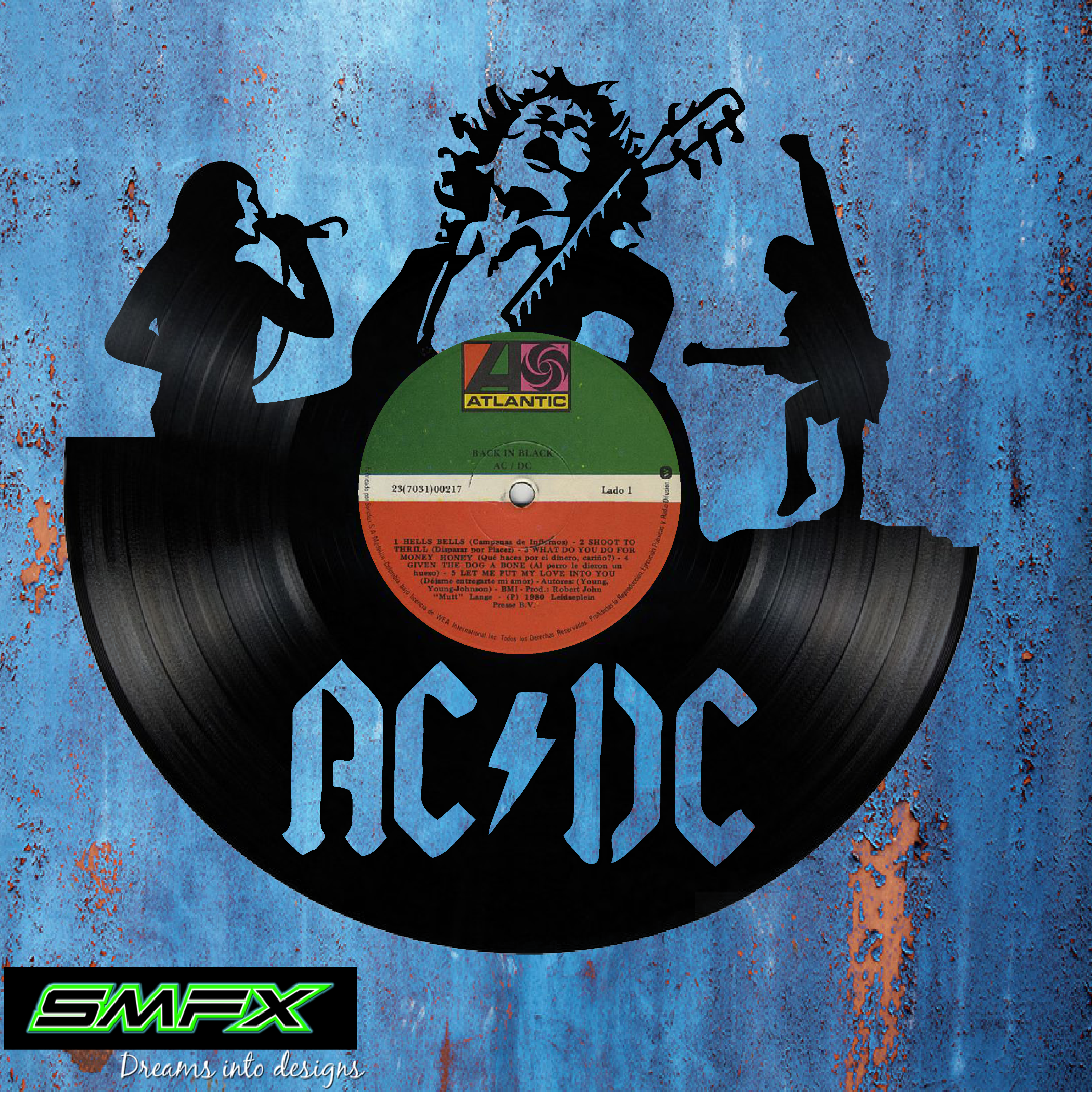 AC-DC Laser Cut Vinyl Record artist representation or vinyl clock