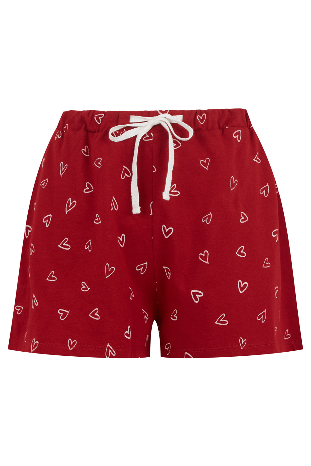 Short de pyjama en coton bio rouge - Cœurs