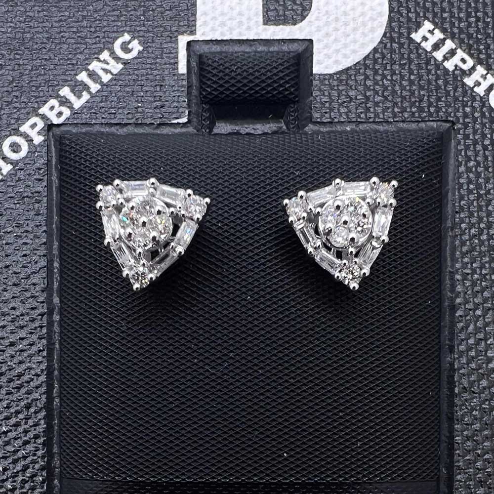 Triangle Baguette Cluster Diamond Earrings 14K White Gold
