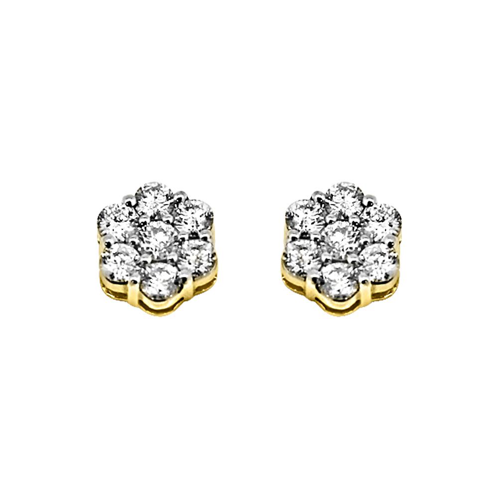 14K Yellow Gold 0.95 Carats Diamond Flower Cluster Earrings