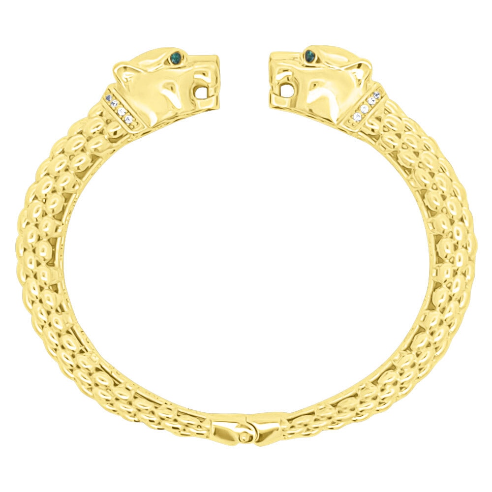 2 Tiger CZ Solid 10K Gold Women's Bangle