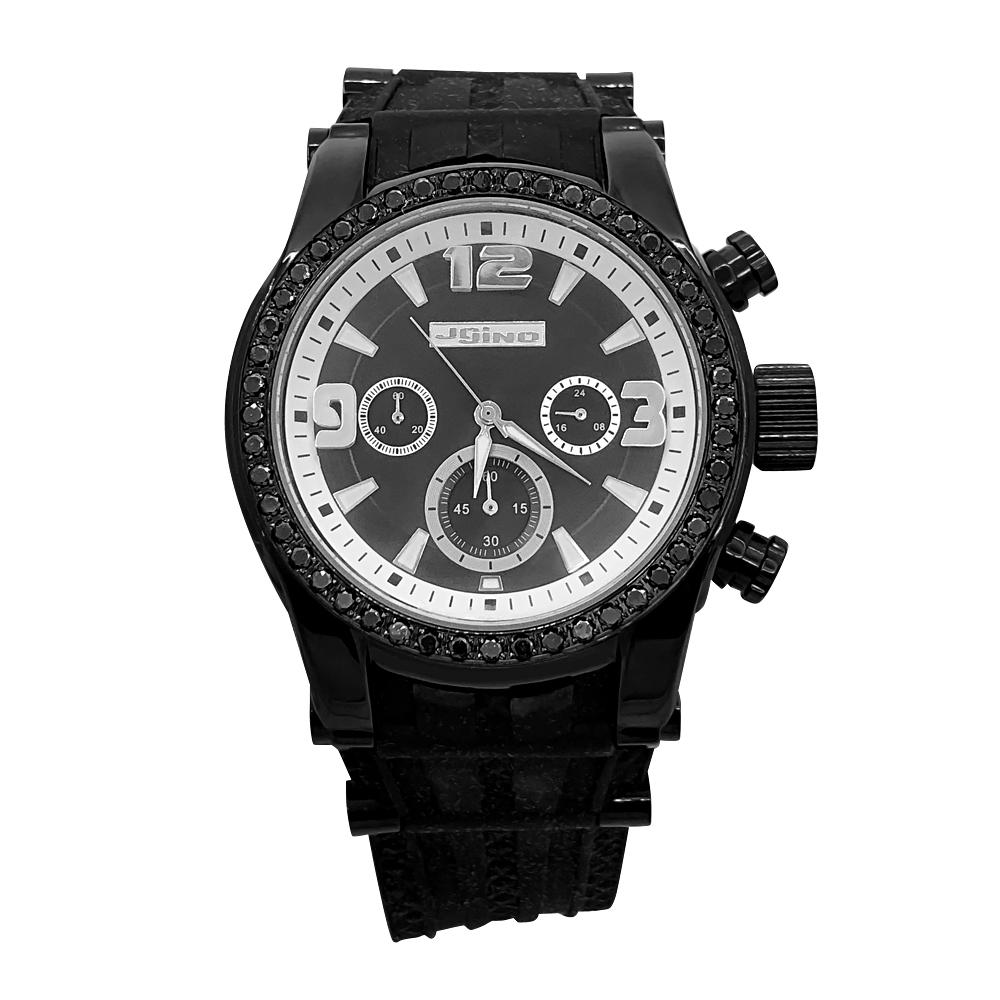 2.00 Carat Black Diamond Rubber Hip Hop Watch JoJino