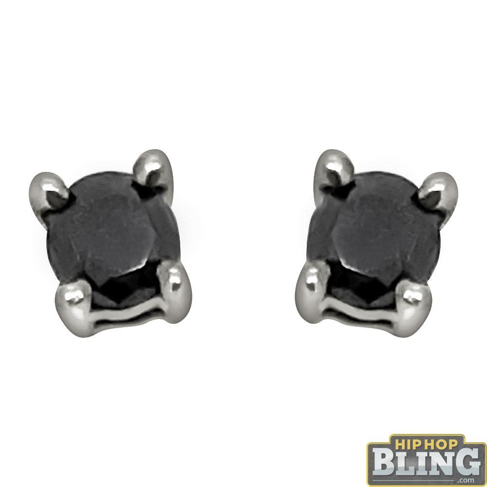 .25 Carat Black Diamond Stud Earrings .925 Sterling Silver White