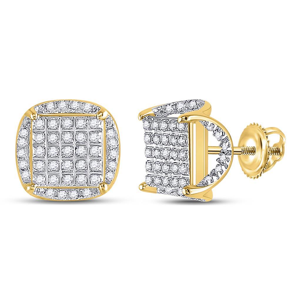 3D Illusion Solitaire Micro Pave Diamond Earrings 10K Gold
