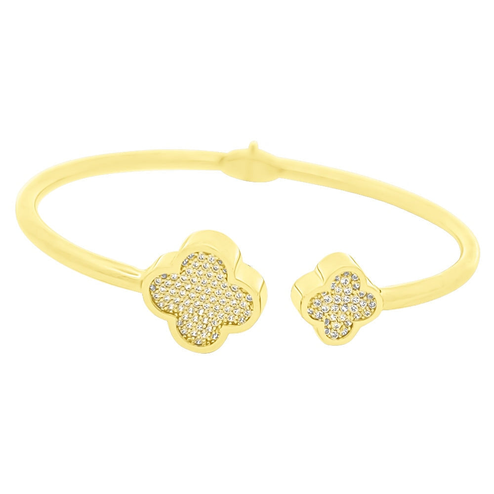 4 Leaf Clover CZ Solid 10K Gold Women's Bangle