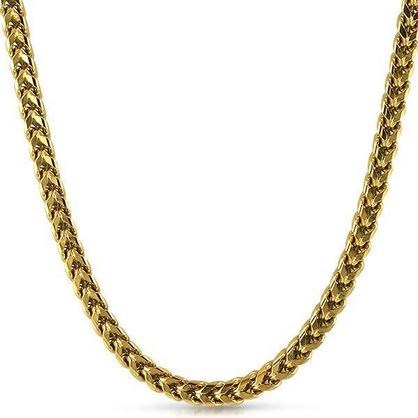 6mm CZ Diamond Clasp Gold Steel Franco Chain (24 Inches) 30 Inches