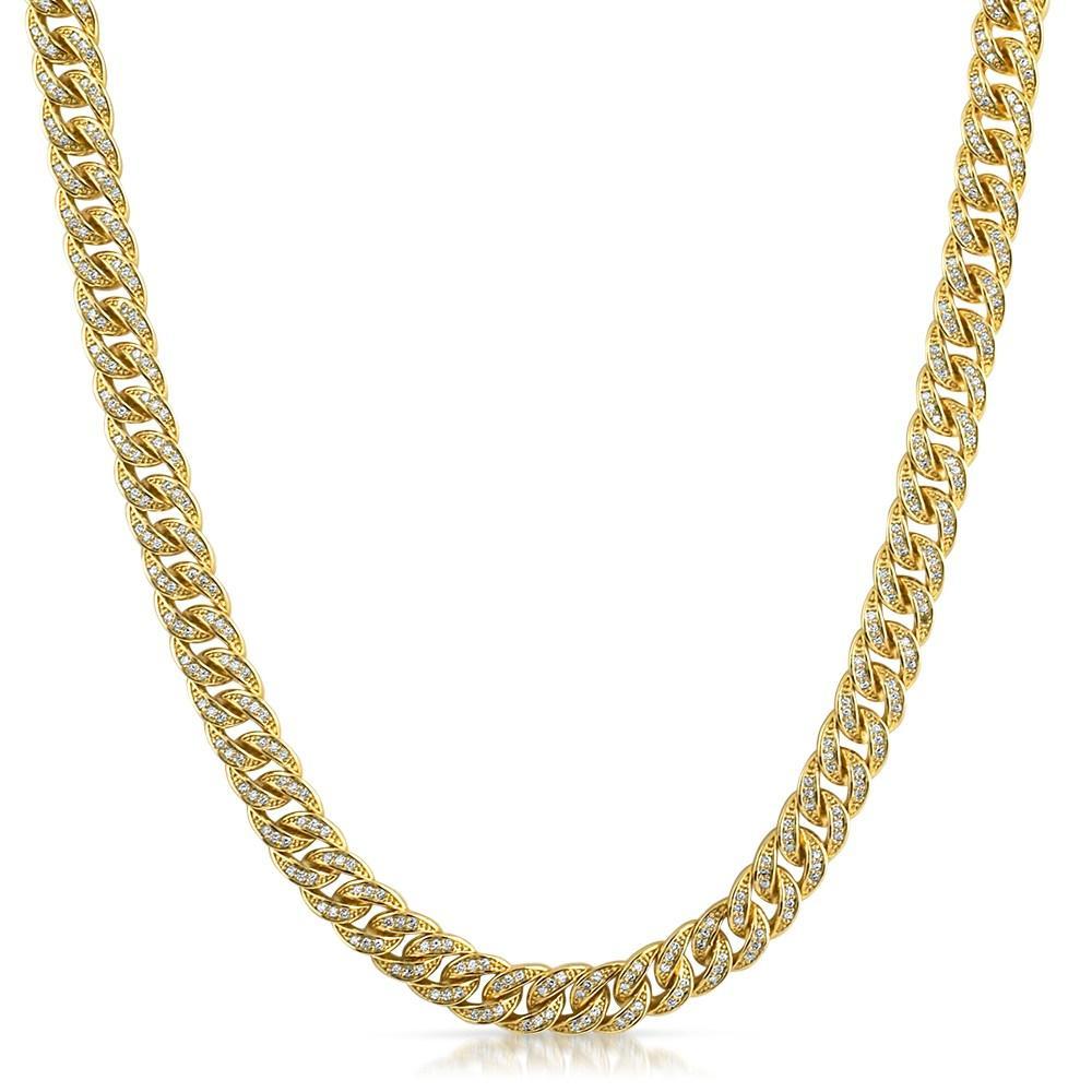 .925 Silver 8MM CZ Bling Bling Gold Cuban Links Chain