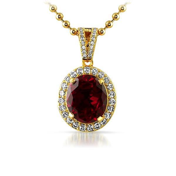 .925 Silver Gold Oval Red Lab Ruby Gem Pendant