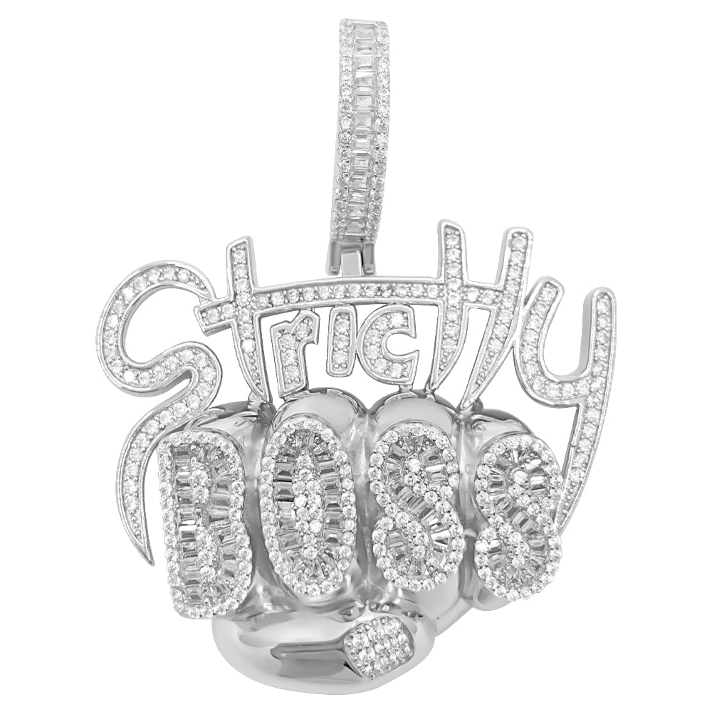 .925 Silver Strictly Boss Baguette CZ Iced Out Pendant