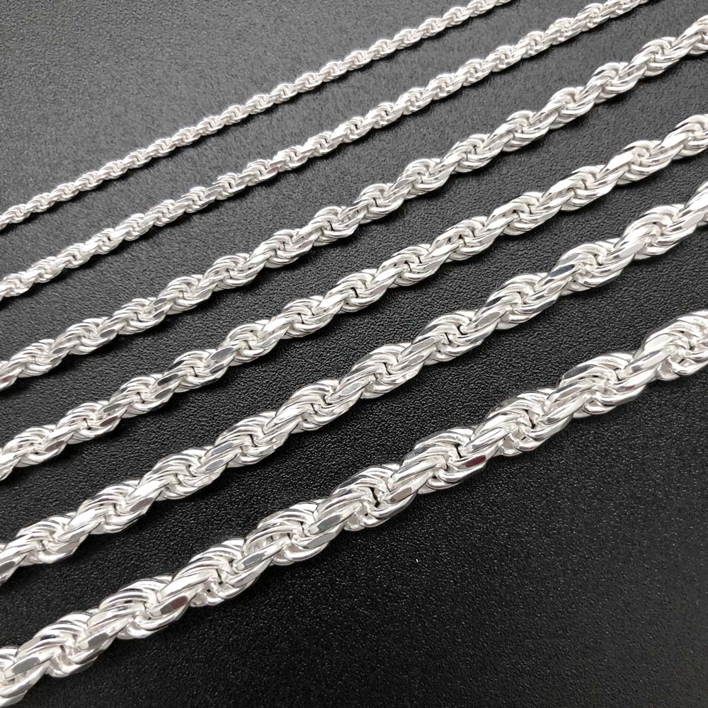 .925 Sterling Silver Diamond Cut Rope Chain / Bracelet